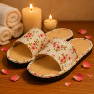 Loofah Slippers with Tiny Floral Pattern