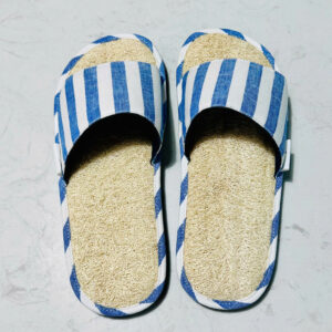Blue loofah slippers with horizontal straps